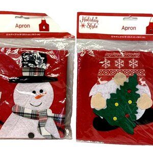 Holiday Olefin Aprons Snowman And Christmas Elf Baking Arts & Crafts